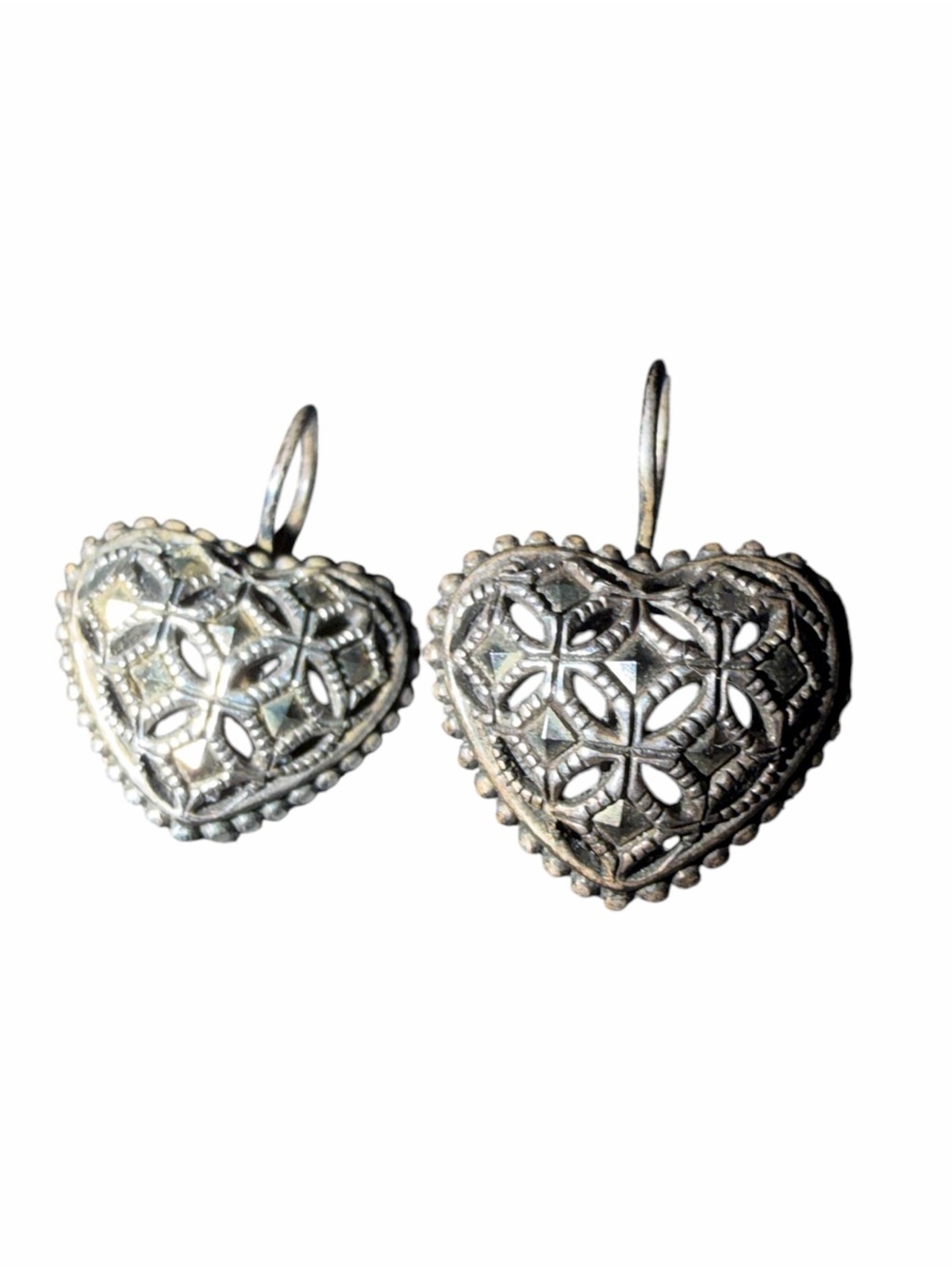 Heart Filigree Drop Earrings - Sterling Silver Women Jewelry